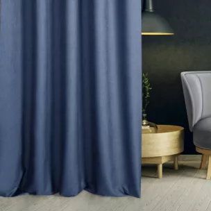 Zasłona szyta na taśmie 5 cm STYLE granatowa o naturalnym charakterze, z widocznym, ozdobnym splotem