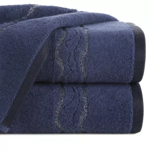 Ręcznik do rąk 30x50 cm bawełniany kolor granatowy zdobiony bordiurą z błyszczącym wzorem 500 g/m2 KARIN