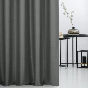 Zasłona szyta na taśmie 5 cm stalowa z miękkiej tkaniny o naturalnym splocie w stylu ekologicznym