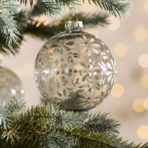 Szklana bombka ręcznie zdobiona wzorem Kwiatów