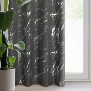 Zasłona stalowo, srebrzysta zdobiona nadrukiem marmurku 140x250 cm przelotka LANI
