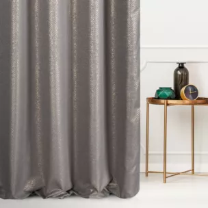 Zasłona szyta na taśmie 5 cm srebrno złocista z połyskującej tkaniny z geometrycznym, drobnym wzorem Pierre Cardin