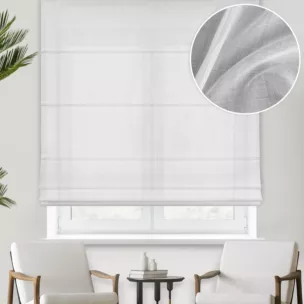 Roleta rzymska srebrna z gładkiej matowej etaminy o naturalnym splocie