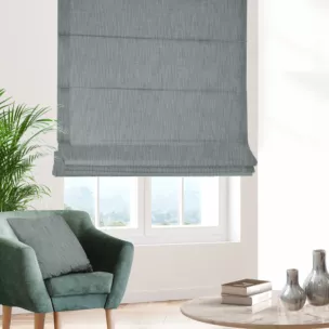 Roleta rzymska srebrna o naturalnym, luźnym splocie w stylu eko