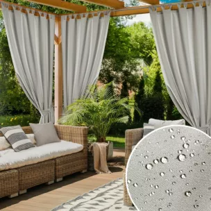 Zasłona beżowa z wodoodpornej tkaniny idealna do ogrodu i na taras 155x220 cm szelki/rzep GARDENIA