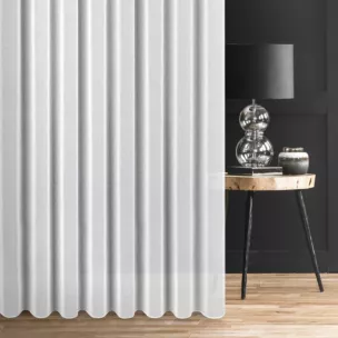 Firana szyta na taśmie 5 cm biała z matowej cienkiej etaminy, wykończona obciążnikiem