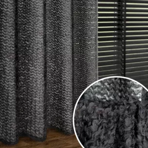 Zasłona czarna zdobiona moherową nicią i subtelnymi falbanami 135x250 przelotka - TIFFANY - Eva Minge