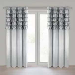 Zasłona welwetowa srebrna zdobiona falbanami 140x250 cm przelotka - AURA