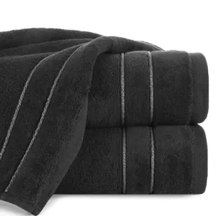 Ręcznik kąpielowy 50x90 cm bawełniany kolor czarny z kontrastującymi paseczkami 500 g/m2 SIBEL