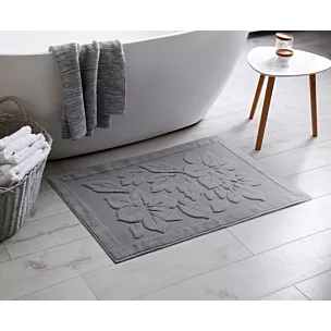 Dywanik łazienkowy bawełniany 60x95 cm zdobiony wytłaczanym roślinnym motywem