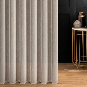 Firana szyta na taśmie 5 cm beżowa z delikatnej tkaniny typu deszczyk wykończona obciążnikiem