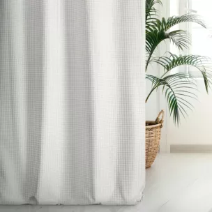 Zasłona szyta na taśmie 5 cm FLAVIO kremowo szampańska z dwustronnej tkaniny, deseń w krateczkę z dodatkiem srebrnej nici