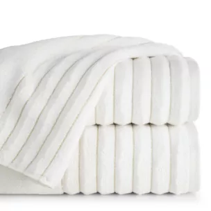 Ręcznik kąpielowy 70x140 cm kolor kremowy zdobiony prążkami z błyszczącej nici 500 g/m2 LUNARI