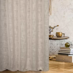 Zasłona szyta na taśmie 5 cm jasnoróżowa o naturalnym, luźnym splocie w stylu eko