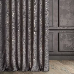 Zasłona szyta na taśmie 5 cm grafitowo złota z tkaniny w elegancki nieregularny wzór z błyszczącą nicią i efektem 3D Italissima Eva Minge