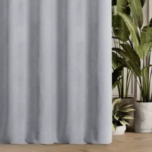 Zasłona szyta na taśmie 5 cm srebrna z miękkiej w dotyku tkaniny szenilowej