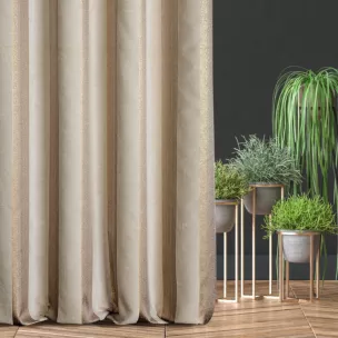 Zasłona szyta na taśmie 5 cm złota z szenilowej tkaniny w klasyczne pionowe pasy przetykane błyszczącą nicią