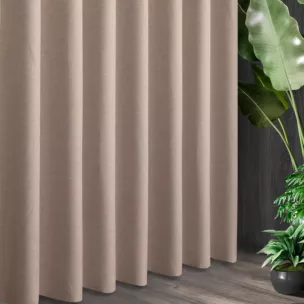 Tkanina zasłonowa w stylu eko, miękka w dotyku z ozdobnym splotem