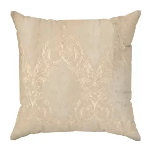 Poszewka szyta kremowo złota z szenilowej tkaniny w drobny geometryczny wzór przetykany błyszczącą nicią