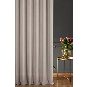 Zasłona szyta na taśmie 5 cm ciemnobeżowa z tkaniny w stylu eko z efektem melanżu