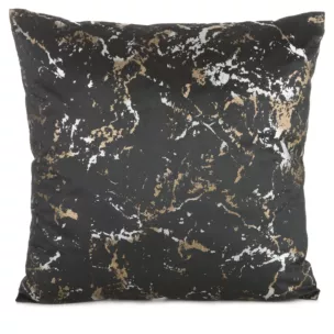 Poszewka na poduszkę 45x45 cm czarna z szenilowej tkaniny z wytłaczanym wzorem roślinnym DORI