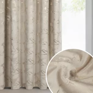 Zasłona beżowo, szampańska welwetowa zdobiona błyszczącym nadrukiem 140x270 cm taśma - RAJA