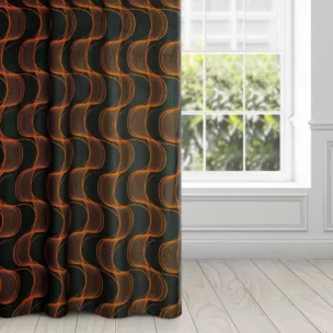 Zasłona czarno, ruda z wzorem pionowych fal, z welwetu 140x250 cm przelotka - POLA