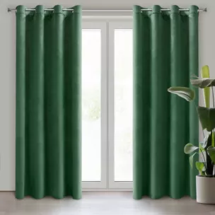Komplet 2 szt. zasłon ciemnozielonych z welwetowej tkaniny 140x250 cm przelotki - DARLA