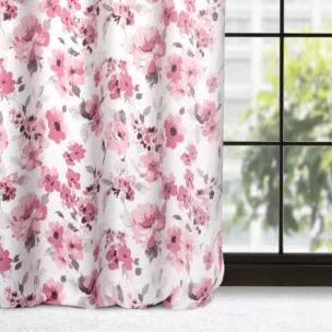 Zasłona biało, pudrowa w kwiaty, zaciemniająca 140x250 cm przelotka - CAREN