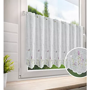 Tkanina firanowa zazdrostka zdobiona haftem drobnych kwiatuszków