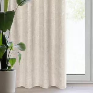 Zasłona beżowo, srebrna o płóciennym splocie ze złotym połyskiem 140x250 cm przelotka BLANKA