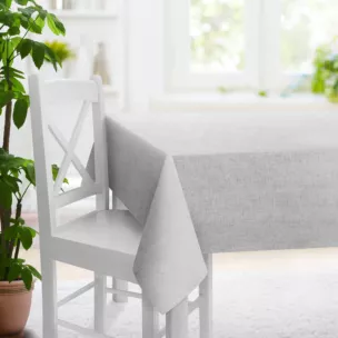 Obrus szyty popielato srebrny tkanina o naturalnym splocie z delikatnym połyskiem