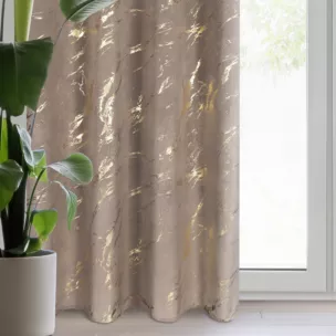 Zasłona welwetowa brązowo, złocista zdobiona marmurkiem 140x270 cm taśma - MOLLY