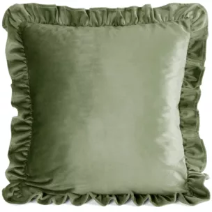 Poszewka na poduszkę 45x45 cm z aksamitnego welwetu oliwkowa zdobiona na brzegach falbanami BRENDA Eurofirany Premium