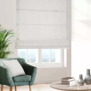 Roleta rzymska jasnosrebrna z tkaniny o naturalnym splocie w stylu eko