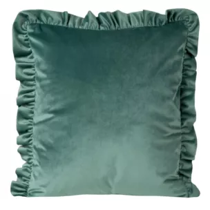 Poszewka na poduszkę 45x45 cm welwetowa, ciemnomiętowa zdobiona na brzegach falbanami VELVET 25 Eurofirany Premium