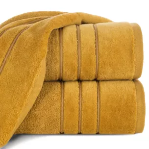 Ręcznik kąpielowy 70x140 cm bawełniany kolor musztardowy z kontrastującymi paseczkami 500 g/m2 SIBEL