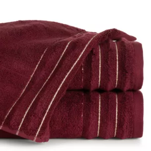 Ręcznik do rąk 30x50 cm bawełniany kolor bordowy zdobiony prążkami z błyszczącej nici 500 g/m2 LUNARI