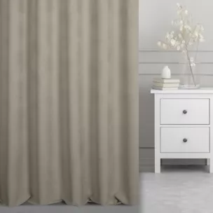 Zasłona szyta na taśmie 5 cm ciemnobeżowa z miękkiej tkaniny o welurowej strukturze i wyraźnym splocie