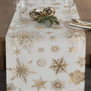 Bieżnik na stół biało, szampański 40x140 cm welwetowy JOY w śnieżynki