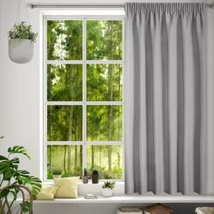 Zasłona srebrna z matowej gładkiej tkaniny 140x175 cm taśma RITA