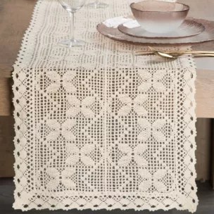 Bieżnik na stół 40x140 cm jasnobeżowy ażurowy MARTHA w stylu boho