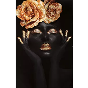 Obraz PAOLA 4 artystyczny nadruk na płótnie portret kobiety z kwiatem z efektem lustra, oprawiony w ramę