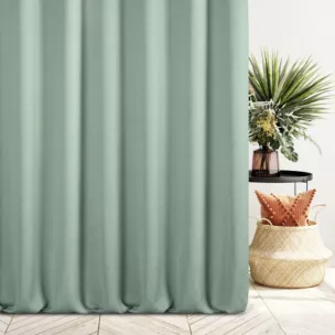 Zasłona szyta na flexach szałwiowa z tkaniny o naturalnym splocie z efektem melanżu