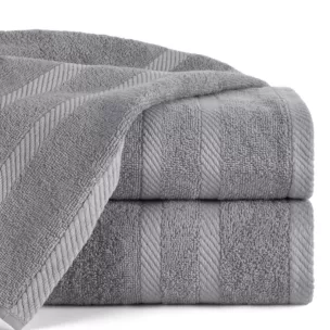 Ręcznik kąpielowy 100x150 cm bawełniany kolor stalowy z ozdobną bordiurą 500 g/m2 MILO