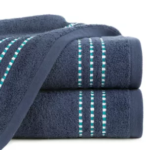 Ręcznik kąpielowy 70x140 cm bawełniany kolor granatowy z ozdobnym stębnowaniem na bordiurze 500 g/m2 FIORE