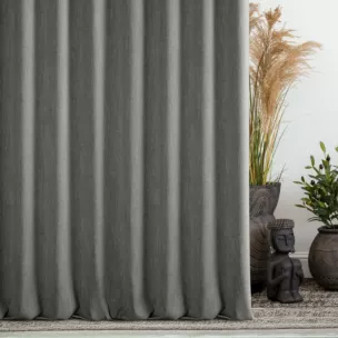 Zasłona szyta na flexach ciemnoszara z tkaniny o naturalnym splocie z efektem melanżu