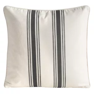 Poszewka na poduszkę 50x50 cm bawełniana z dodatkiem lnu zdobiona nadrukiem roślinnym stalowo, kremowa LEN