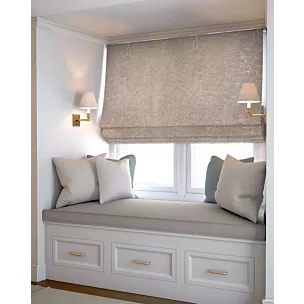 Roleta rzymska kremowo złota z tkaniny w elegancki nieregularny wzór z błyszczącą nicią i efektem 3D Italissima Eva Minge