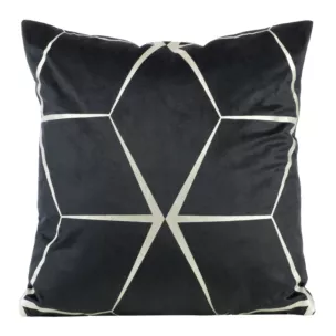 Poszewka na poduszkę 45x45 cm welwetowa czarna z nadrukiem geometrycznym BLINK 28